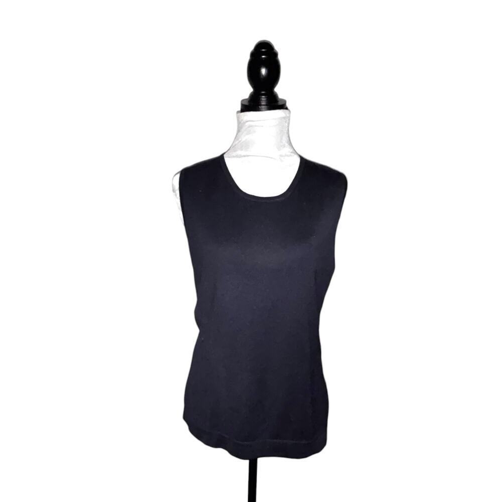 Barneys New York Silk Sleeveless Sweater Navy Blue Knit Top Size Large